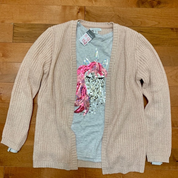 NWT Primark 2 Piece Set Pink Open Front Cardigan & Unicorn Tee Girl's Size 11-12 - Picture 1 of 3